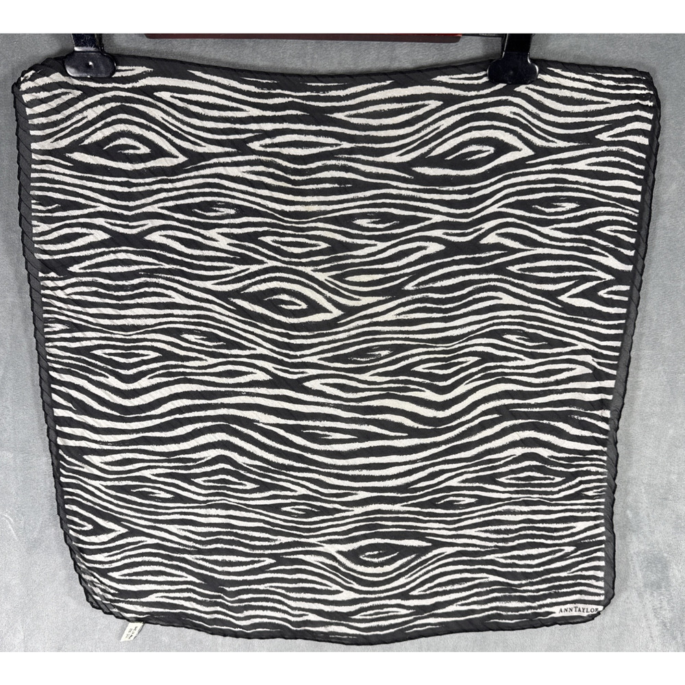 Vintage Ann Taylor Silk Zebra Print Black & White 19" Neck Scarf‎ Made In Japan